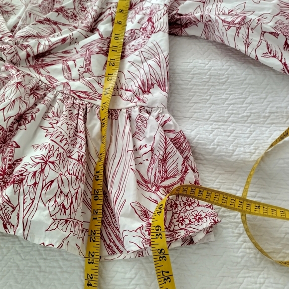 Express Printed Off Shoulder Twist Front Peplum Top Puffy Sleeves Sz Xl - Picture 8 of 8